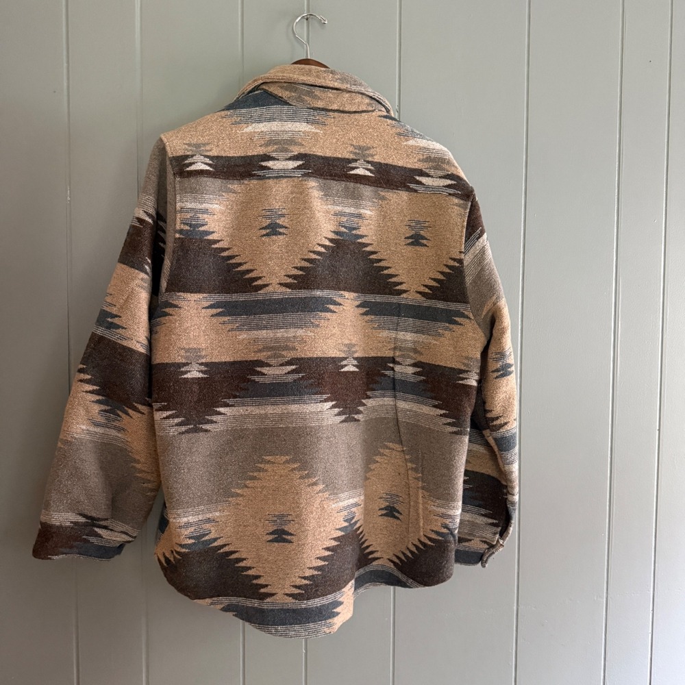 RFANTASY Mens Southwestern Aztec Print Snap Button Flannel Shirt Jacket Brown XL - Picture 5 of 8